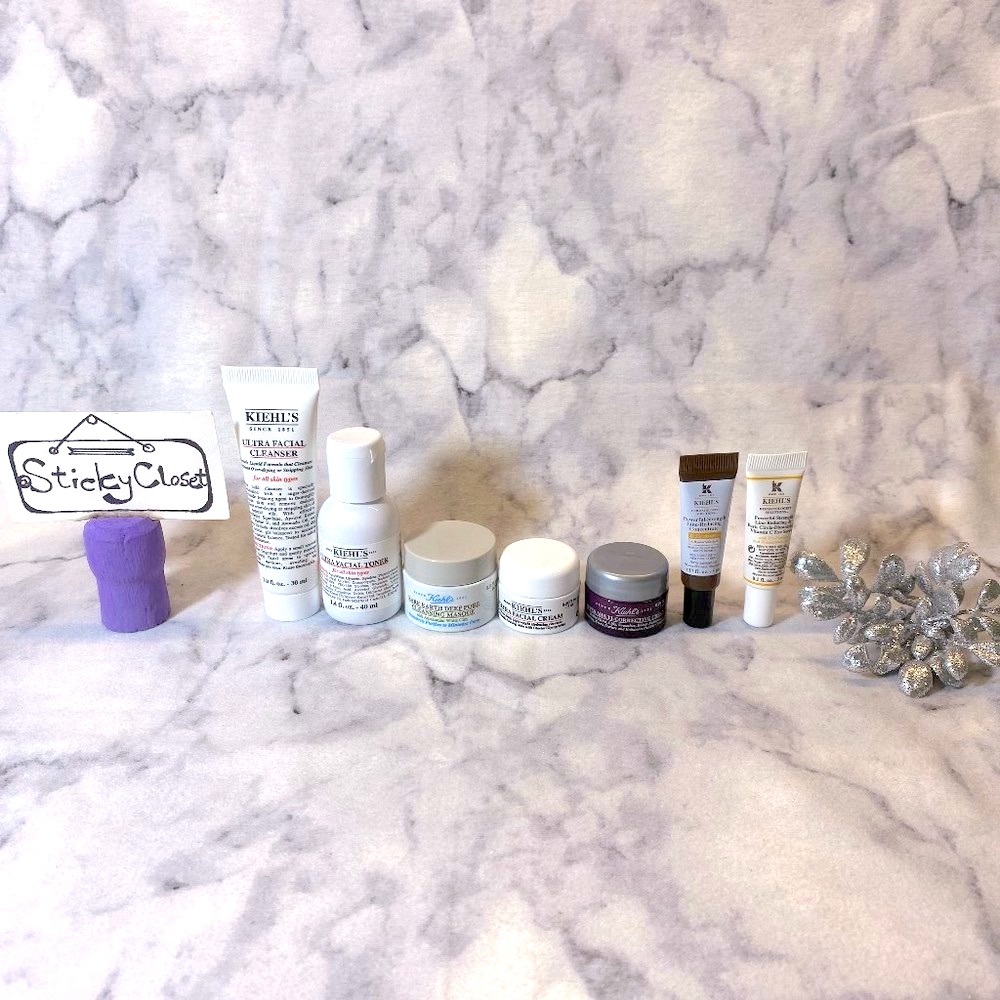 Kiehls Skincare Set-Cleanser,Toner,Mask,Facial Cream,Vitamin C&Eye Serum-7pc-NEW